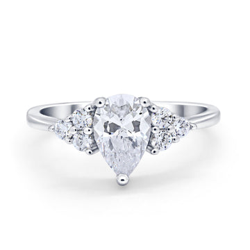 Art Deco Teardrop Pear Wedding Ring Round Cubic Zirconia 925 Sterling Silver
